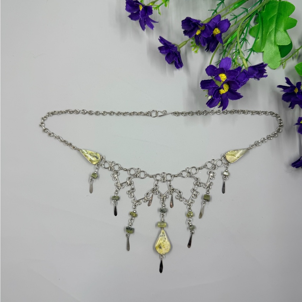 Genuine Green Aventurine Stone and Sterling Silver Wrap Handmade Necklace